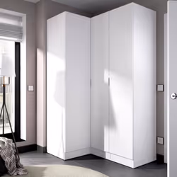 ARMOIRE MERU - Meuble d'angle pour chambre, Armoire d'angle avec 3 portes battantes, 133x91h184 cm, Blanc. STRUCTURE ET UTILI ...