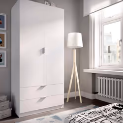ARMOIRE PISANINO - Portemanteau pour chambre, Armoire avec 2 portes battantes et 2 tiroirs, 81x52h184 cm, Blanc. STRUCTURE ET ...