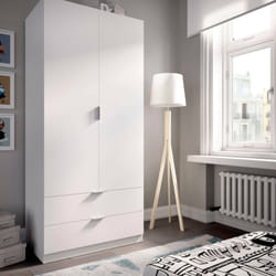 Armoire Pisanino, Portemanteau pour chambre, Armoire avec 2 portes battantes et 2 tiroirs, 81x52h184 cm, Blanc - Dmora