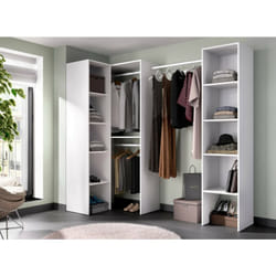 Armoire Plose, Structure pour dressing d'angle, Porte-manteau d'angle ouvert, 226x79h186 cm, Blanc - Dmora