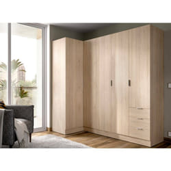 Armoire Sucso, Meuble d'angle pour chambre à coucher, Armoire d'angle avec 5 portes battantes, 214x91h184 cm, Chêne - Dmora