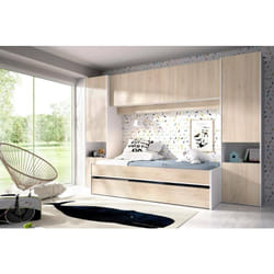 Dmora - Lit enfant Venturosa, Chambre complète avec armoire pont et commode, Composition avec lit et lit gigogne simple, 303x97h203 cm, Chêne et Blanc
