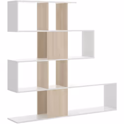 BIBLIOTHÈQUE MONEGLIA - Étagère de bureau polyvalente, Bibliothèque avec 4 étagères, 145x29h145 cm, Blanc et Chêne. STRUCTURE ...