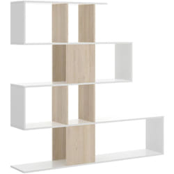 Dmora - Bibliothèque Dkala, Étagère de bureau polyvalente, Bibliothèque avec 4 étagères, 145x29h145 cm, Blanc et Chêne