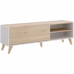 MEUBLE TV - Buffet bas de salon, Buffet de salon pour télévision, 155x43h47 cm, Chêne et Blanc. STRUCTURE ET UTILISATION - Me ...