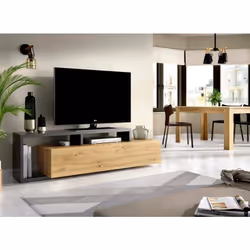 MEUBLE TV MAIELLA - Buffet bas pour le salon, Buffet pour le salon pour la télévision, 165x40h47 cm, Chêne Noeuds et Anthraci ...