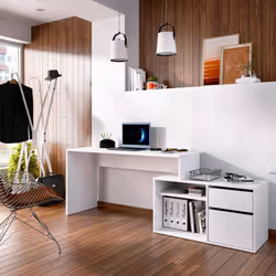 BUREAU GARDENA - Bureau multiposition pour bureau ou chambre, Table d'étude d'angle polyvalente, 139x92h75 cm, Blanc. STRUCTU ...