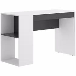 BUREAU GRIGNA - Bureau polyvalent pour bureau ou chambre, Table d'étude linéaire avec étagères, 115x50h74 cm, Blanc et Anthra ...
