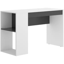 Dmora - Bureau Dfalc, Bureau polyvalent pour bureau ou chambre, Table d'étude linéaire avec étagères, 115x50h74 cm, Blanc et Anthracite