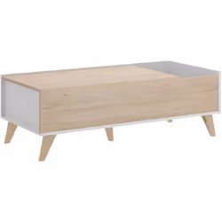 TABLE BASSE CUNA - Porte-revues de salon avec compartiment de rangement, Table basse, 99x60h41 cm, Chêne et Blanc. STRUCTURE  ...