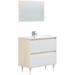MEUBLE VASQUE - Sous lavabo, Meuble de salle de bain avec miroir, Lavabo non inclus, 80x45h80 cm, Blanc brillant et chÄne. ST ...