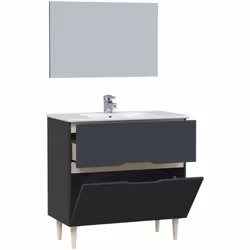 MEUBLE VASQUE - Sous lavabo, Meuble de salle de bain avec miroir, Lavabo non inclus, 80x45h80 cm, Anthracite et ChÄne. STRUCT ...