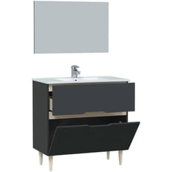 Dmora - Meuble sous-vasque Yarmouth, Meuble sous-vasque, Meuble de salle de bain avec miroir, Lavabo non inclus, 80x45h80 cm, Anthracite et Chêne,