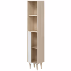 COLONNE DE SALLE DE BAIN WINOOSKI - Élément mural de salle de bain avec 1 porte, Armoire haute, 30x25h150 cm, Chêne et blanc  ...