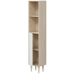 Dmora - Colonne de salle de bain Winooski, Élément mural de salle de bain avec 1 porte, Armoire haute, 30x25h150 cm, Chêne et blanc brillant, avec