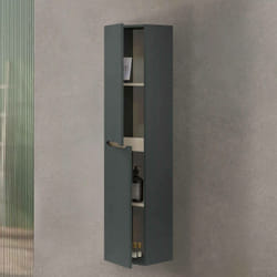 Dmora - Colonne de salle de bain Williamsburg, Élément mural de salle de bain suspendu avec 2 portes, Armoire haute, 31x26h135 cm, Anthracite et