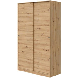 Dmora - Armoire Waterbury, Armoire de chambre avec 2 portes coulissantes, Meuble avec 4 étagères et tringle à vêtements, 120x50h200 cm, Chêne Knots,