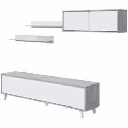 ENSEMBLE MURAL - Ensemble de salon, Meubles de salon polyvalents, Mur ÄquipÄ moderne, 200x41h50 cm, Ciment et Blanc Brillant. ...