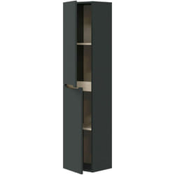 Dmora - Colonne de salle de bain Dodde, Élément mural de salle de bain suspendu avec 2 portes, Armoire haute, 31x26h135 cm, Anthracite et Chêne