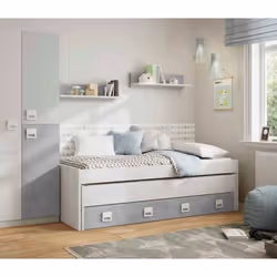 Dmora - Lit enfant Balzola 199 x 96 x h65 cm blanc ciment Panneau effet bois