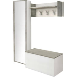 Dmora - Meuble d'entrée Mirtilla, Entrée moderne avec portemanteau, Meuble avec étagère à chaussures, Armoire avec miroir, Cm 50x32h182, Blanc et