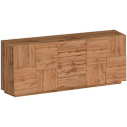 Buffet Yoel, Buffet de salon, Buffet de salon avec 4 portes et 3 tiroirs, 220x44h86 cm, Chêne, avec emballage renforcé - Dmora