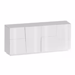 BUFFET - Buffet de salon, Buffet de salon moderne avec 4 portes, 200x44h86 cm, Blanc brillant. STRUCTURE ET UTILISATION - Meu ...