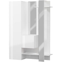 Dmora - Meuble d'entrée Vilmaro, Armoire multifonctionnelle avec 2 portes, Cintre mural avec 2 miroirs, 140x35h190 cm, Blanc, avec emballage renforcé