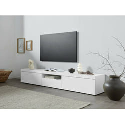 Meuble tv Ulrico, Buffet bas de salon avec 3 portes, Base meuble tv, 220x40h35 cm, Blanc brillant, avec emballage renforcé - Dmora
