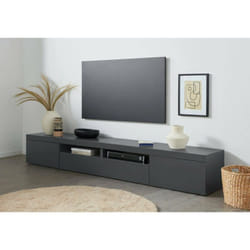 Dmora - Meuble TV Ulisse, Buffet bas de salon avec 3 portes, Base meuble TV, 240x40h35 cm, Anthracite, avec emballage renforcé