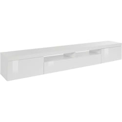 Meuble tv Ulisse, Buffet bas de salon avec 3 portes, Base meuble tv, 240x40h35 cm, Blanc brillant, avec emballage renforcé - Dmora