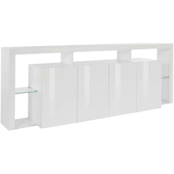 Dmora - Buffet Wilmer, Buffet de salon 4 portes, Buffet de salon, Buffet moderne, 220x40h80 cm, Blanc brillant, avec emballage renforcé