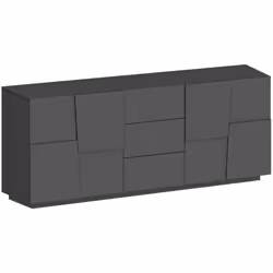 BUFFET - Buffet de salon, Buffet de salon avec 4 portes et 3 tiroirs, 220x44h86 cm, Anthracite. STRUCTURE ET UTILISATION - Me ...