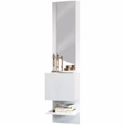 MEUBLE D'ENTRÉE - Armoire multifonctionnelle avec miroir, Étagère à chaussures avec 1 porte, 45x35h190 cm, Blanc. STRUCTURE E ...
