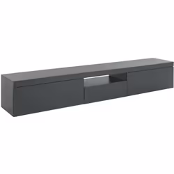 MEUBLE TV - Buffet bas de salon 3 portes, pied meuble TV, 220x40h35 cm, Anthracite. STRUCTURE ET UTILISATION - Meuble TV mode ...