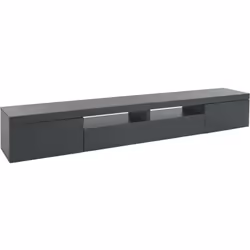 MEUBLE TV - Buffet bas de salon 3 portes, pied meuble TV, 240x40h35 cm, Anthracite. STRUCTURE ET UTILISATION - Meuble télévis ...