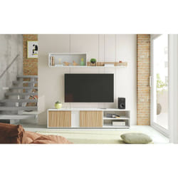 Dmora - Unité murale Daasmundse, Meuble tv meuble de salon, Composition d'ensemble de salon, Ensemble de salon avec unité murale, 180x33h40 cm, Blanc