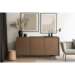 Buffet Agrifoglio, Buffet de salon, Buffet de salon avec 3 portes et 1 tiroir, 100% Made in Italy, 170x42h78 cm, Marron et Noyer, avec emballage