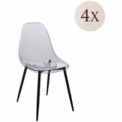 ENSEMBLE DE 4 CHAISES - Fauteuil PET, Chaise de salle à manger ergonomique, Siège de réunion, 53x46h81 cm, Fumé. STRUCTURE ET ...