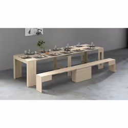 ENSEMBLE TABLE ET CHAISES - Composition polyvalente, Ensemble avec console et 1 banc extensible, 100% Made in Italy, 66x25h45 ...