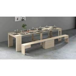 Ensemble table et chaises Crispin, Composition polyvalente, Ensemble avec console et 1 banc extensible, 100% Made in Italy, 66x25h45 cm, Olmo, avec
