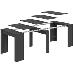Table console Compton, Table à manger extensible, Table avec rallonges polyvalentes extensibles jusqu'à 10 places, 51/237x90h78 cm, Anthracite, avec