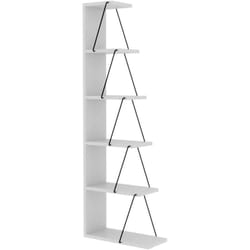 Bibliothèque Mizar, Etagère de bureau, Porte-livre mobile, Librairie, 50x22h150 cm, Blanc et Noir, avec emballage renforcé - Dmora