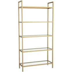 Bibliothèque Delphini, Etagère de bureau, Porte-livre mobile, Librairie, 80x30h165 cm, Or, avec emballage renforcé - Dmora