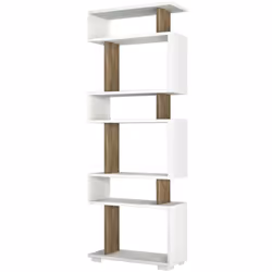 BIBLIOTHÈQUE - Etagère de bureau, Porte-livre mobile, Librairie, 60x20h165 cm, Blanc et Noyer. STRUCTURE ET UTILISATION - Sup ...