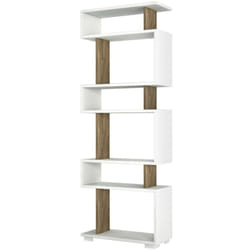 Dmora - Bibliothèque Panopea, Etagère de bureau, Porte-livre mobile, Librairie, 60x20h165 cm, Blanc et Noyer, avec emballage renforcé