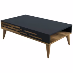 TABLE BASSE - Table basse, Porte-revues pour canapé, Etagère de salon, 105x35h60 cm, Noyer et Anthracite. STRUCTURE ET UTILIS ...