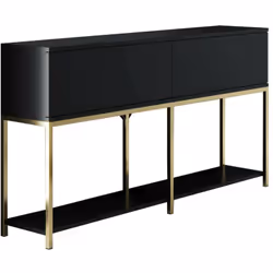 BUFFET - Buffet du salon, Commode de salon, Garde-manger de cuisine, 150x30h80 cm, Noir et Or. STRUCTURE ET UTILISATION - Meu ...