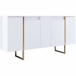BUFFET - Buffet du salon, Commode de salon, Garde-manger de cuisine, 160x35h80 cm, Blanc et Or. STRUCTURE ET UTILISATION - Me ...