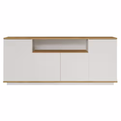BUFFET - Buffet du salon, Commode de salon, Garde-manger de cuisine, 180x45h75 cm, Chêne et Blanc. STRUCTURE ET UTILISATION - ...